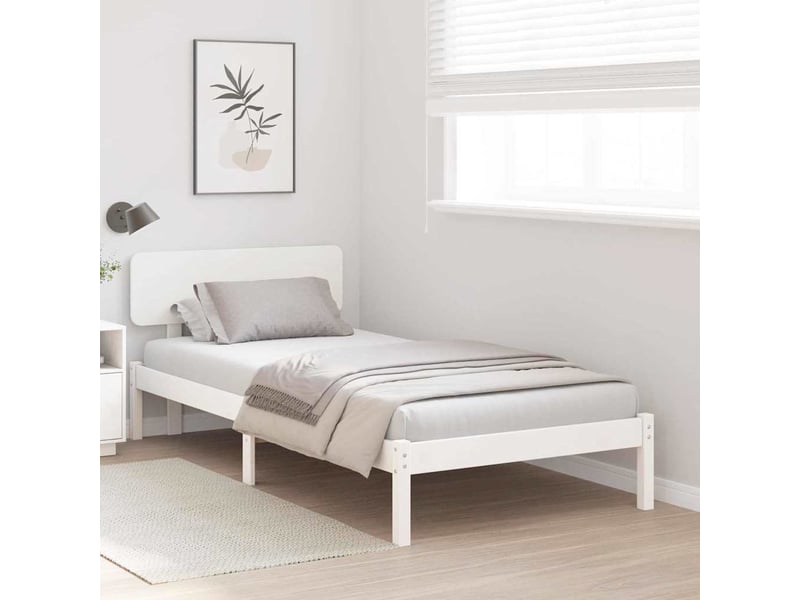 Lit simple- lit adulte - cadre de lit avec tête de lit blanc 100 x 200 cm pin massif - Conforama B