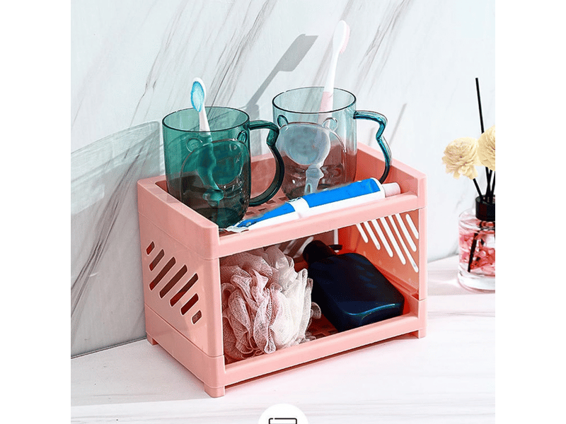 Étagère de rangement de bureau en plastique à 2 niveaux pour chambre à coucher, dortoir, bureau (rose) - Conforama C