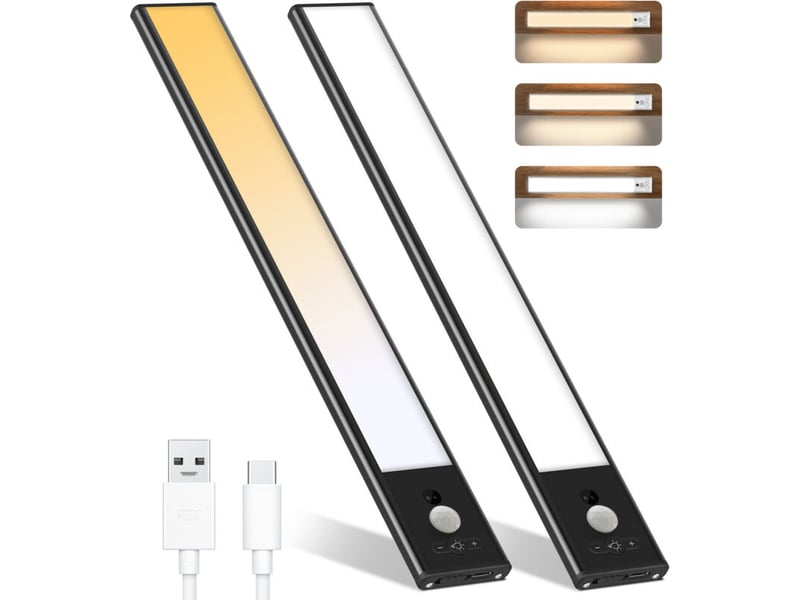  Réglette et spot de cuisine meuble 2pcs capteur mouvement pir intérieur led veilleuse sous armoire usb sans fil batterie rechargeab  - Conforama A