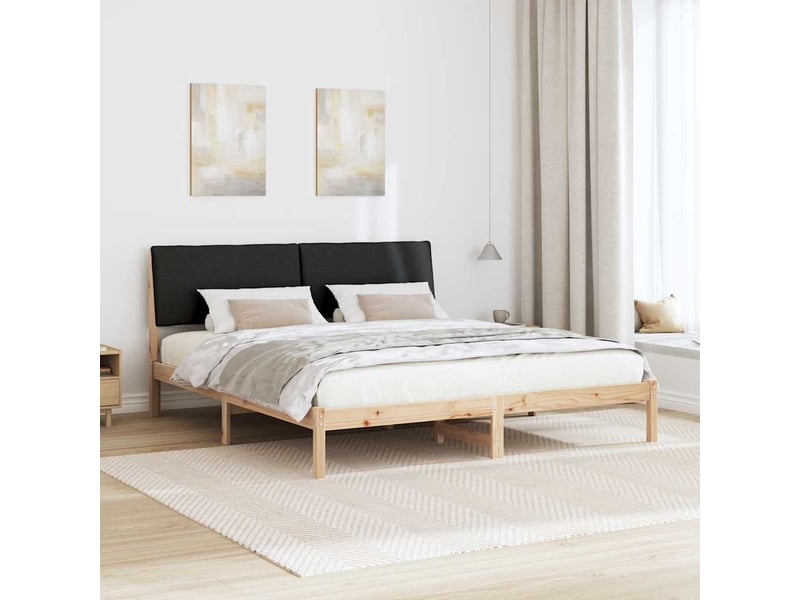 Lit double- lit adulte - cadre de lit marron et noir 200 x 200 cm bois massif en pin - Conforama C