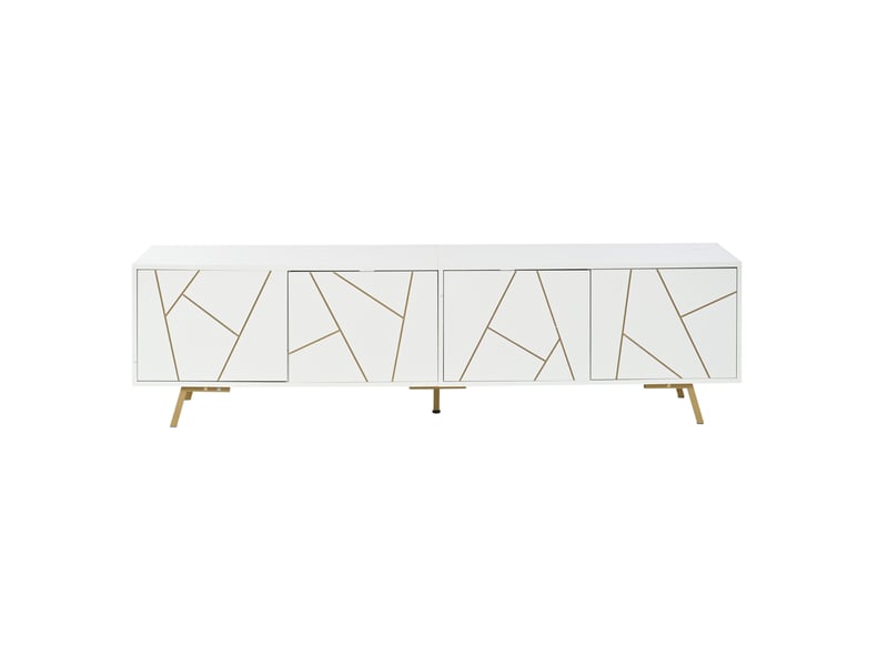  Meuble tv avec 4 portes et 8 compartiments, 5 pieds en métal, blanc et doré pour salon, 190 x 40 x 51,5 cm  - Conforama E
