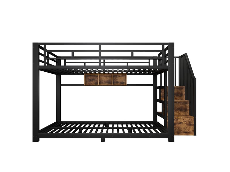  Lit superposé enfant 140x200cm en métal avec led et escalier rangement,lit mezzanine avec barrières,garde-corps,marches,sans matelas,noir  - Conforama A