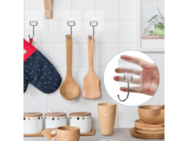  20 crochets adhésifs transparents, imperméables, sans résidus et résistants, adaptés aux salles de bains, cuisines, bureaux, plafonds et portes XLH-QYH-005355QYH - Conforama E