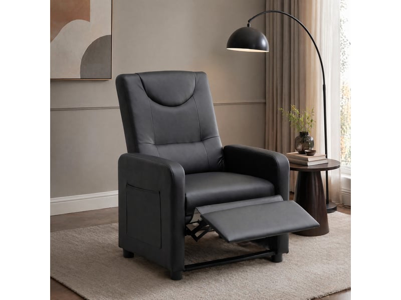  Fauteuil relax inclinable avec repose-pieds et dossier réglable en pu noir  - Conforama B