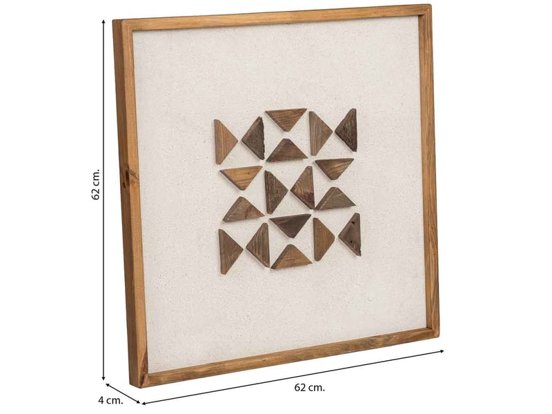  Tableau artisanal en bois recyclé relief beige et blanc 62x4x62 cm h  - Conforama C