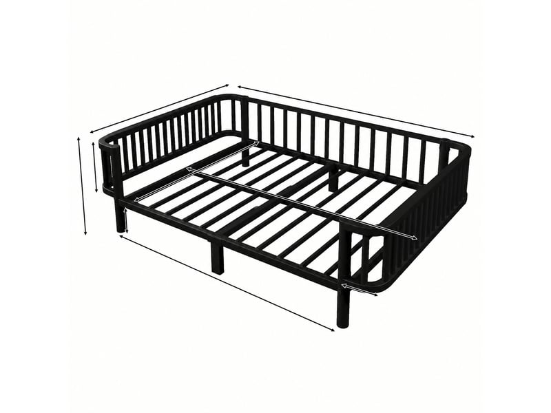  Lit banquette en métal 140 x 200 cm, sommier à lattes en acier renforcé, noir  - Conforama D