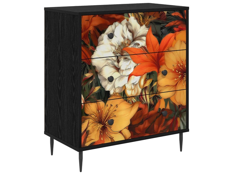  Commode chambre, meuble de rangement gennep impression de lys 66 x 36,5 x 76 cm chêne noir  - Conforama A