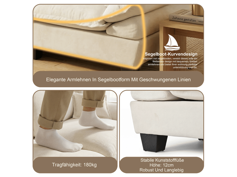  Canapé panoramique en u modulaire avec rangement, usb et porte-gobelets - chenille beige 392 × 151 × 90 cm  - Conforama E