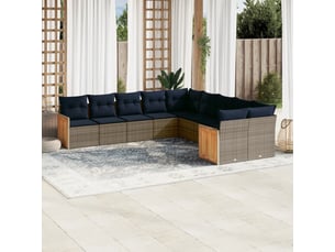 Vidaxl ensemble de canapé de jardin 10 pcs avec coussins gris résine tressée