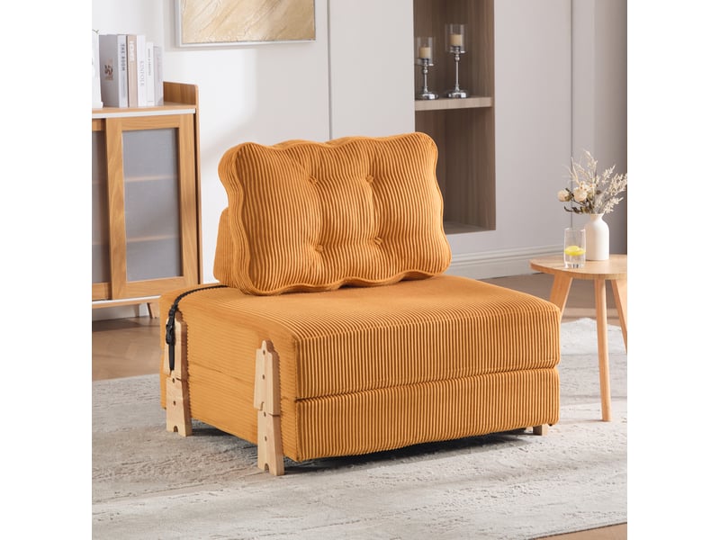  Fauteuil convertible 1 place en velours côtelé orange 90 x 170 cm evryae  - Conforama C