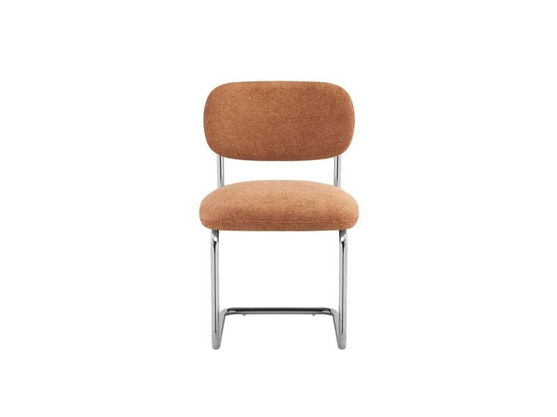  Lot de 4 chaises salle à manger tissu terracotta, pied chrome - arc  - Conforama A