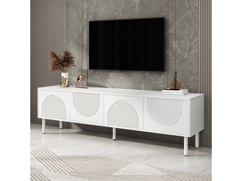 Meuble tv 180x40x52 cm - meuble bas avec rangements, finition mate et gestion des câbles, design moderne minimaliste - Conforama E