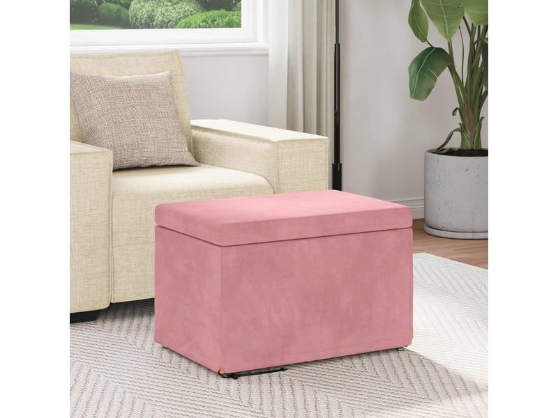  Tabouret bas, ottoman rose 61x41x40 cm velours et bois composite  - Conforama C