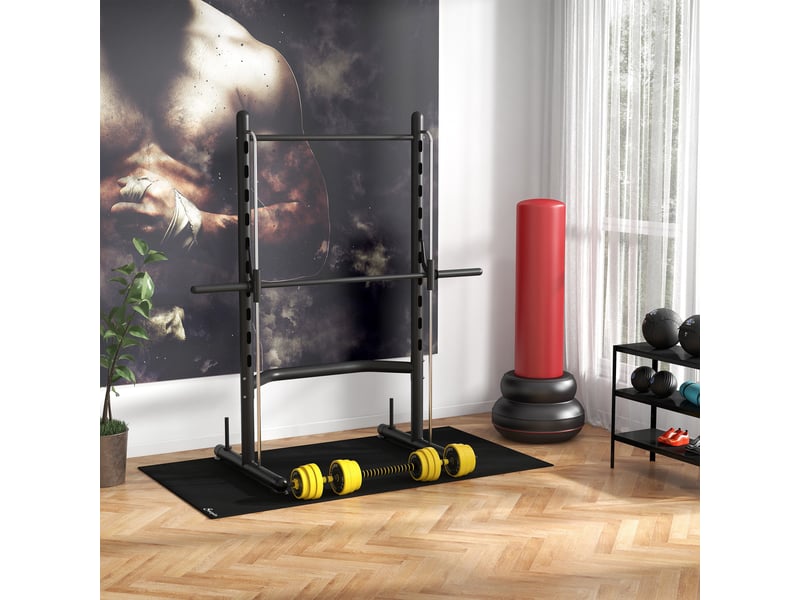  Haltères et barre de 25 kg, kit d'haltères ergonomique 3 en 1 réglable, 12 disques, 2 barres courtes, 1 barre longue, jaune et noir  - Conforama C
