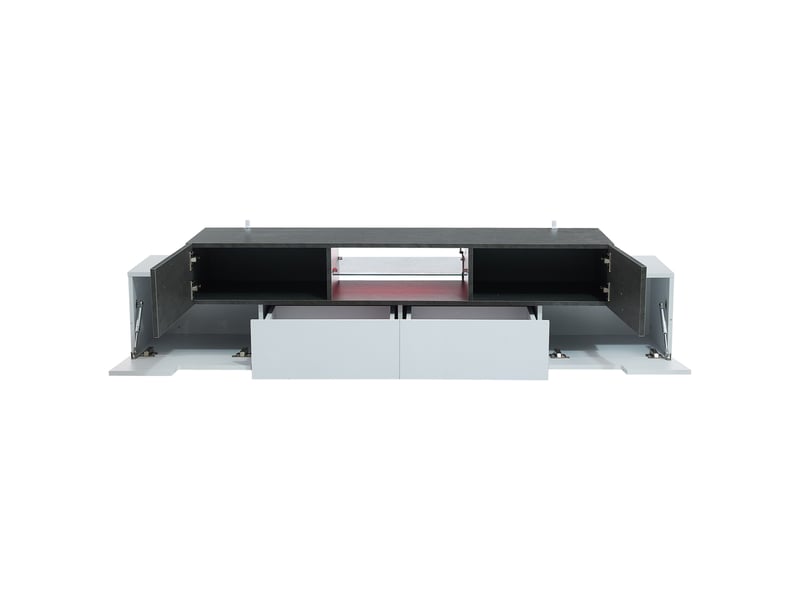  Meuble tv avec 2 tiroirs, 4 placards et led pour salon 180×40×45 cm en panneaux de particules blanc et gris  - Conforama A
