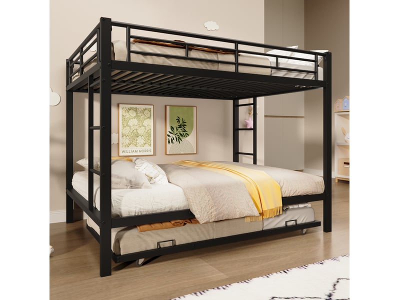  Lit superposé tcqpz 140 x 200 cm avec lit gigogne en métal noir pour chambre enfant sans matelas  - Conforama E