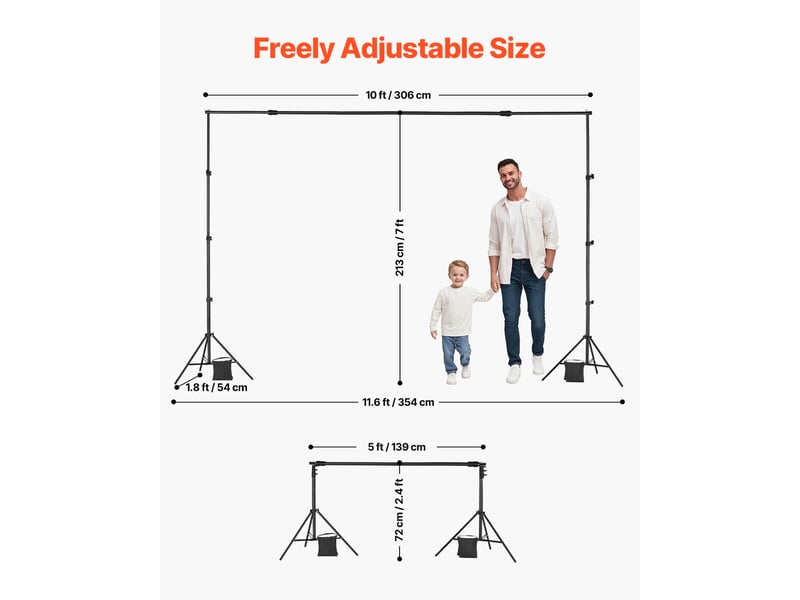  Vevor support toile fond 213x300 cm, acier, 3 barres.  - Conforama C