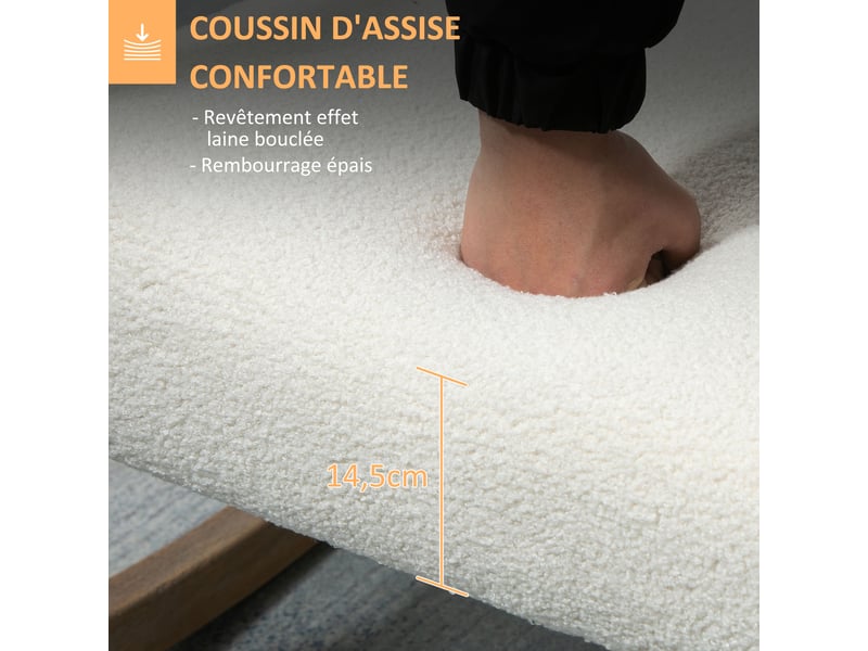  Fauteuil à bascule en tissu bouclé et bois d'hévéa 60 x 76 x 77 cm  - Conforama E