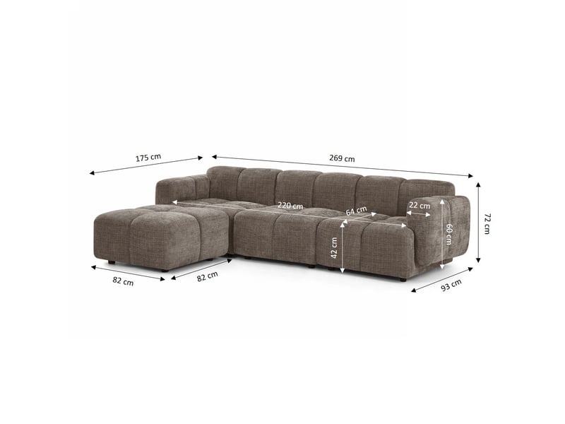  Canapé d'angle modulable aleno 4 places tissu velours texturé marron  - Conforama C