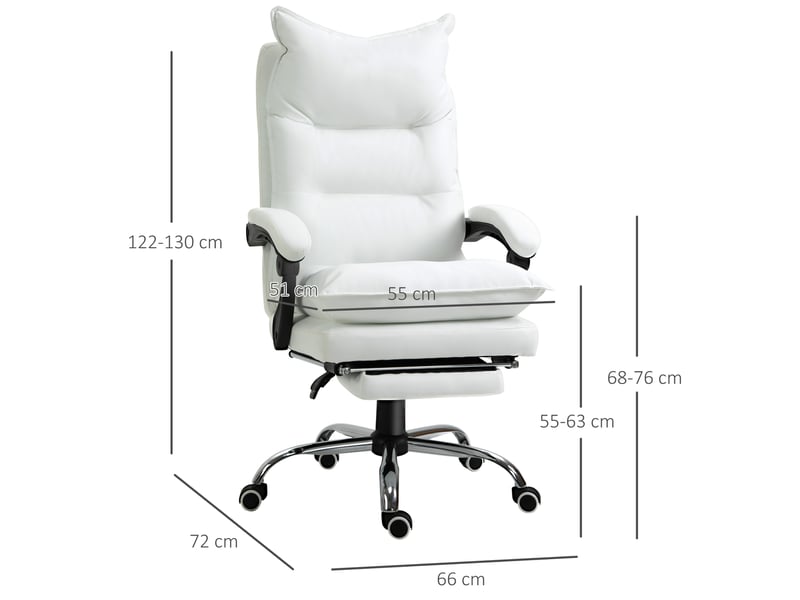  Chaise de bureau ergonomique avec accoudoirs, repose-pieds, pivotante et réglable en hauteur, revêtue de similicuir, blanche.  - Conforama E
