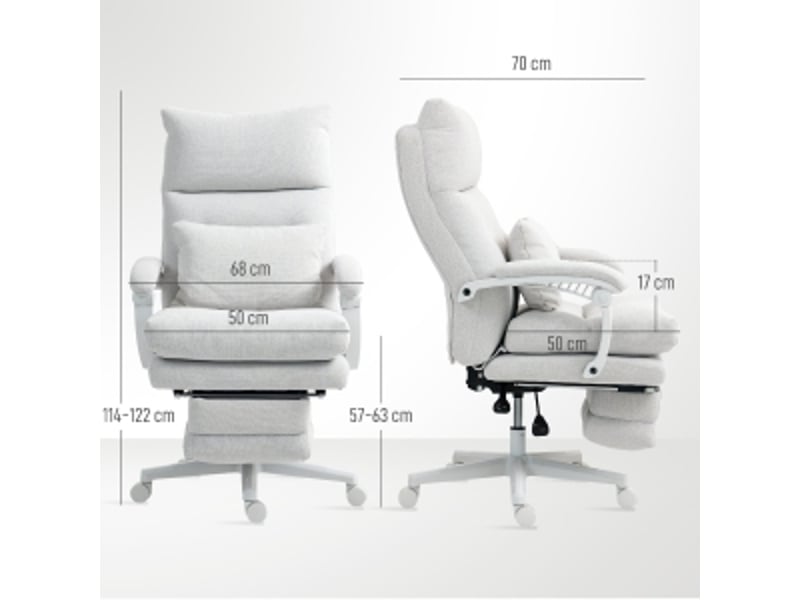 Chaise de bureau ergonomique,68x70x114-122 cm,avec repose-pieds,polyester,crème - Conforama C