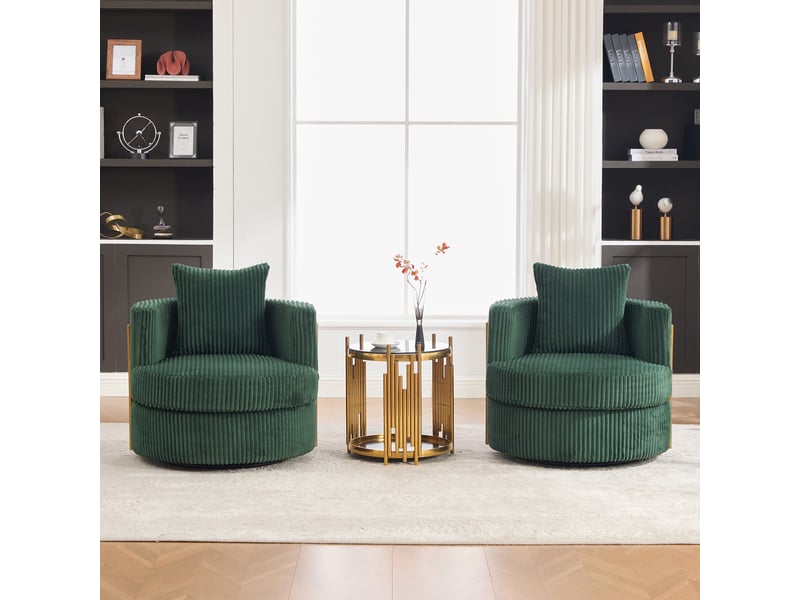 Lot de 2 fauteuils 1 place - 76 x 79 x 78 cm - fauteuils tournants 360° en cord avec coffre de rangement et coussins - vert - Conforama B