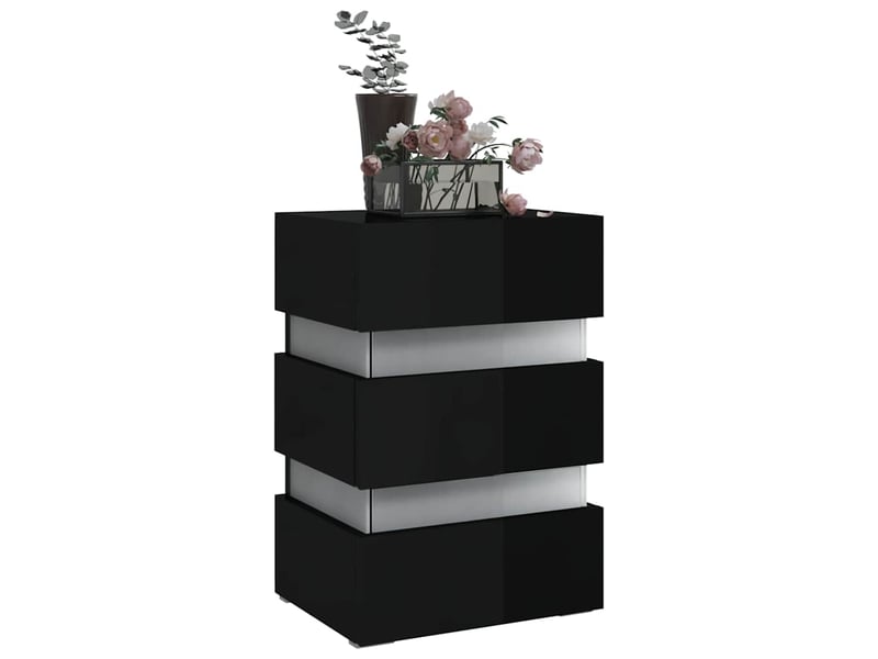  Table de chevet - cabinet de chevet - table de nuit à led noir brillant 45x35x67 cm bois ingénierie  - Conforama B
