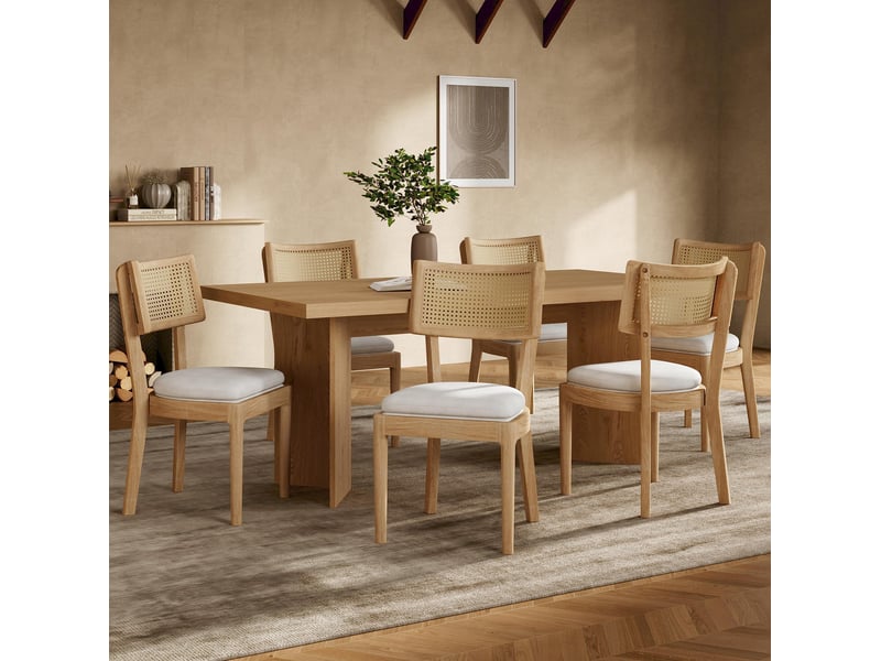  Lot de 6 chaises de salle à manger 50x58x88 cm en bois couleur bois, dossier en rotin  - Conforama B