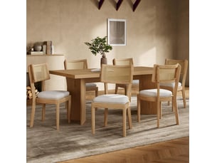 Lot de 6 chaises de salle à manger 50x58x88 cm en bois couleur bois, dossier en rotin