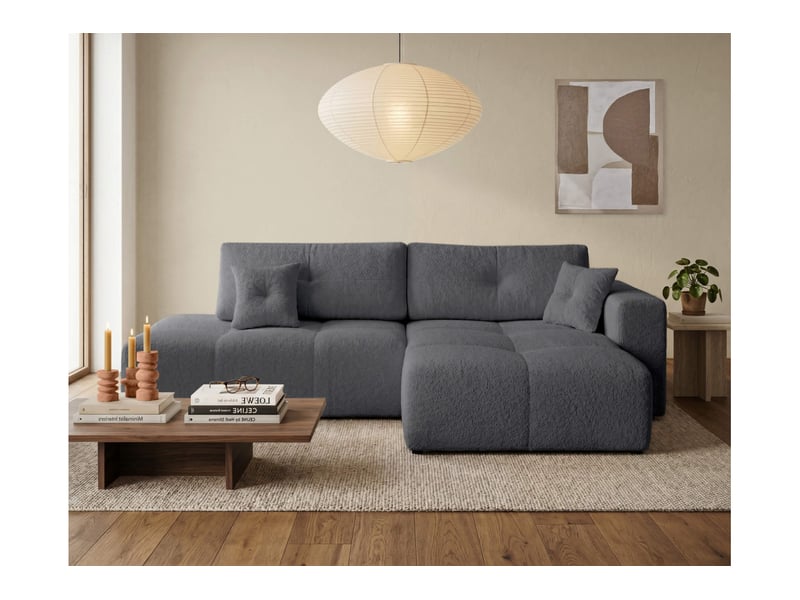 Celine - canapé d'angle fixe convertible 4 places en bouclette - Conforama B