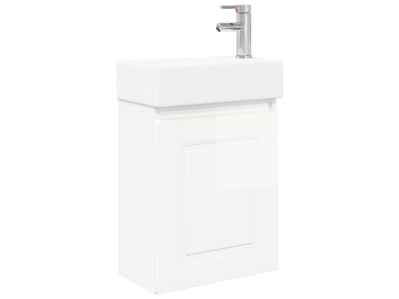  Meuble de rangement salle de bain avec robinet blanc brillant shl5570  - Conforama A