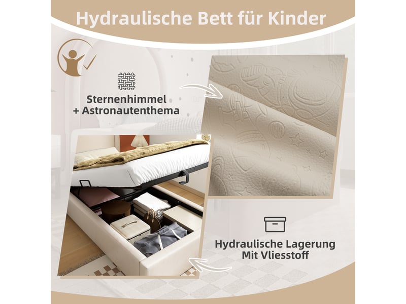  Lit simple, lit enfant 90x200 cm, pu beige, matelas inclus  - Conforama E