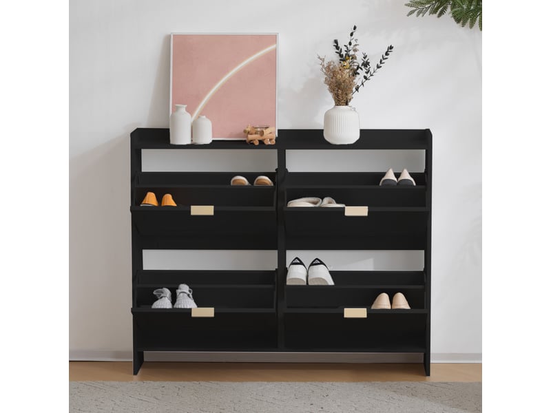  Meuble à chaussures 110x24x90 cm à 4 compartiments rabattables, noir  - Conforama D