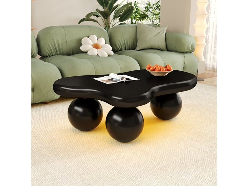  Table basse noire style nuage avec éclairage led 16 couleurs, design nuage, pieds ronds, noir  - Conforama B