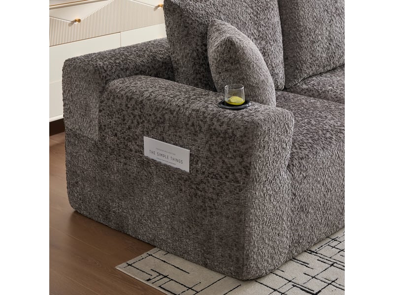 Canapé d'angle modulable sans montage 261x165 cm - canapé en l gris avec porte-gobelets - Conforama D