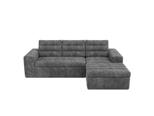Canapé d'angle compressé réversible convertible <strong>KORFEE</strong> <strong></strong> 4 places Tissu GRIS CLAIR
