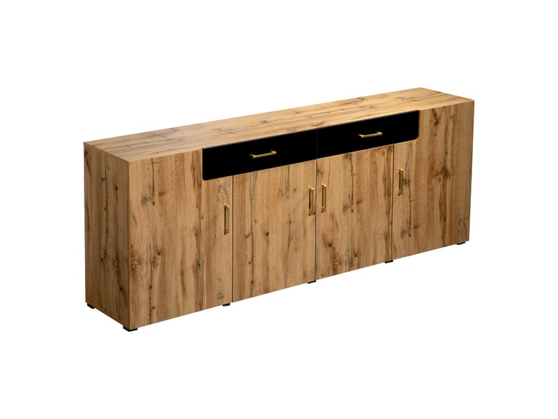 Buffet bas, meuble de rangement moderne avec 4 portes et 2 tiroirs, 208 x 39,5 x 80 cm, grande capacité - Conforama E