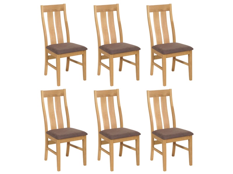  Lot de 6 chaises de salle à manger dossier haut assise rembourrée et protections de sol tissu taupe et bois massif d’hévéa 04_0010143  - Conforama A