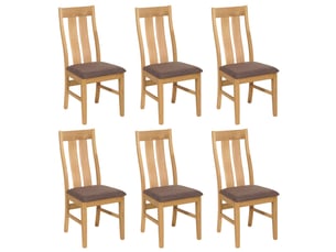 Lot de 6 chaises de salle à manger dossier haut assise rembourrée et protections de sol tissu taupe et bois massif d’hévéa 04_0010143