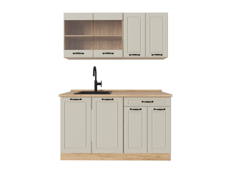  Vicco cuisine, sable campagnechêne doré, 140cm plan de travail chêne doré  - Conforama A