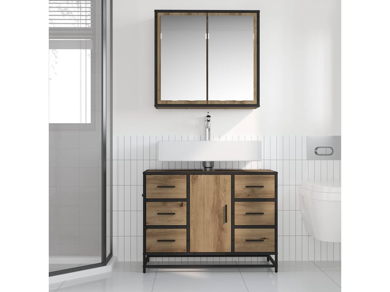  Ensemble de mobilier de salle de bain 2 pc chêne artisanal cf64049  - Conforama D