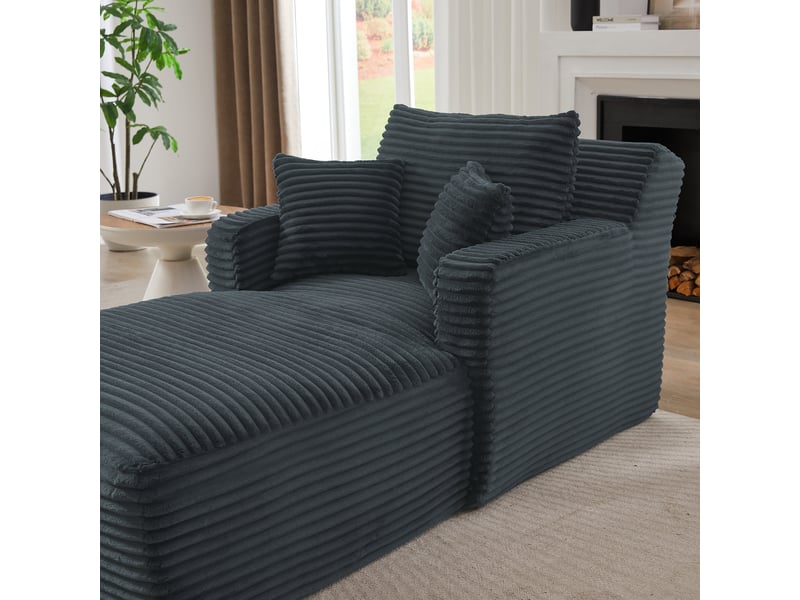  Méridienne moderne gris foncé en velours côtelé - canapé salon compact avec confort relaxe et design élégant  - Conforama R