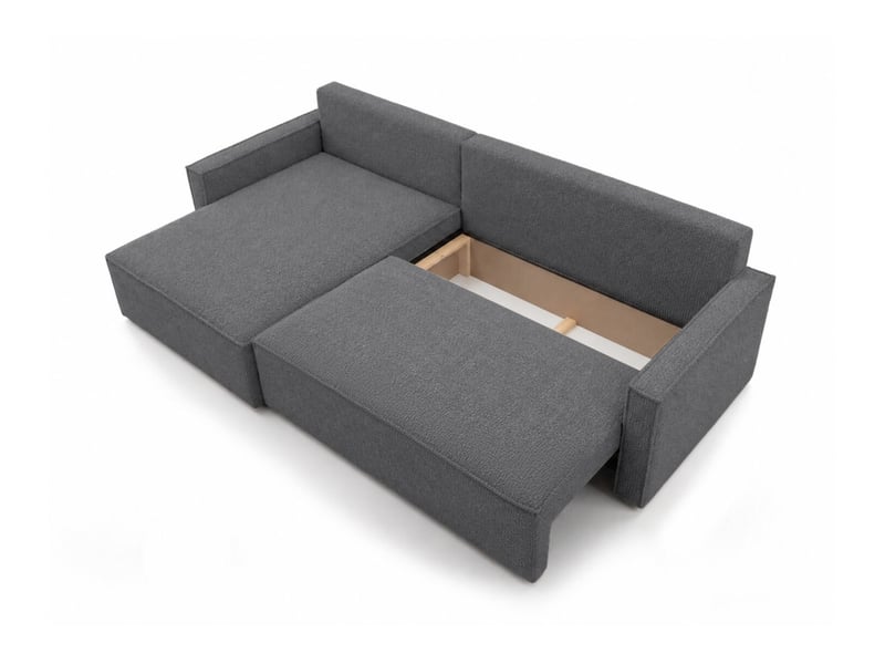  Farah - canapé d'angle max réversible et convertible 5 places accoudoirs slim en tissu bouclettes texturées  - Conforama D