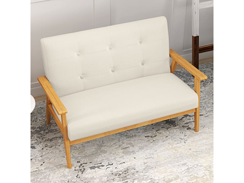  Canapé 2 places 115 cm canapé scandinave avec dossier capitonné, beige, assise rembourrée et accoudoirs  - Conforama W