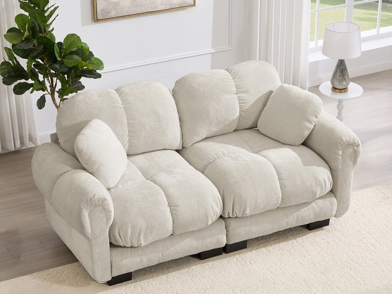  Canapé modulable 2 places, coussins épais, dossier ergonomique – 190x86x90cm, kaki clair, chenille  - Conforama B