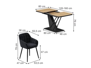 Vicco ensemble de table à manger, chêne de force dorénoir, 120x80cm avec 4 chaises de salle à manger