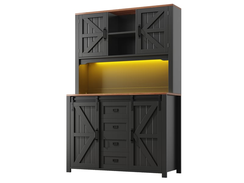 Meuble de cuisine noir de 115 cm de largeur muvano, portes coulissantes et éclairage led - Conforama A