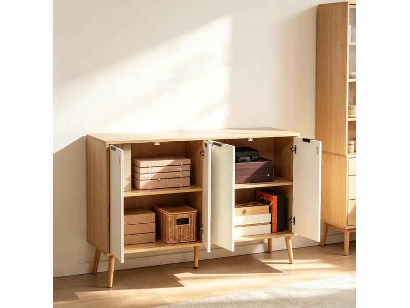  Buffet bas 4 portes blanc  120 x 35 x 77,4 cm avec étagères réglables  - Conforama E