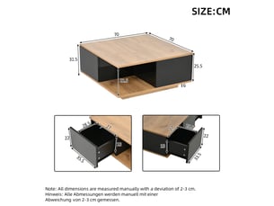 Table basse carré(e) coloris bicolore OOIILLEE Luxe haut de gamme - 70 cmx70 cm