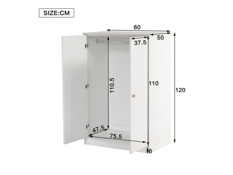  Armoire pour enfants 80x50x120cm avec 2 portes, penderie, design minimaliste moderne, gain de place, mdf, blanc  - Conforama C